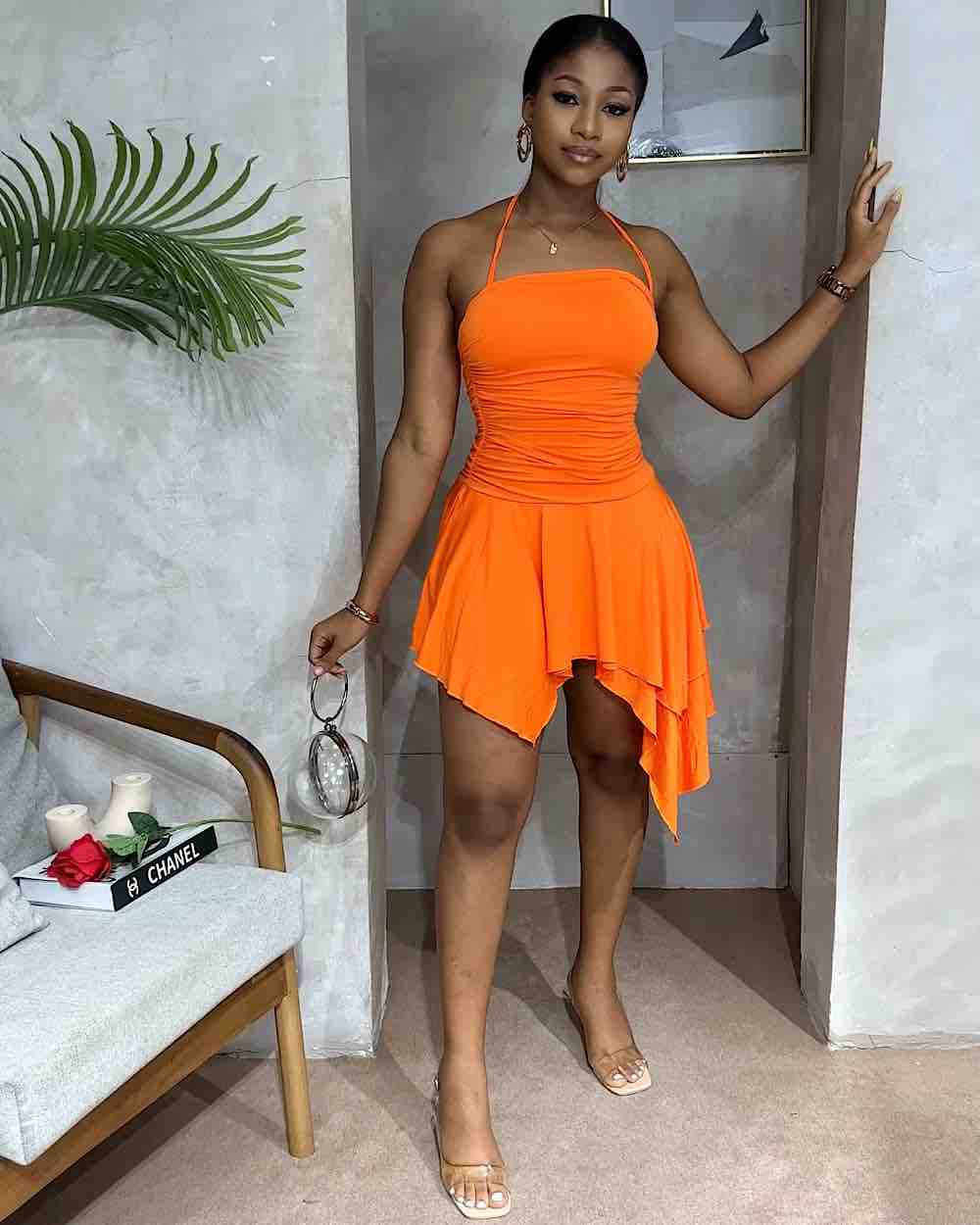 Whitney Houston Orange Frill Dress | STYLEINLAGOS