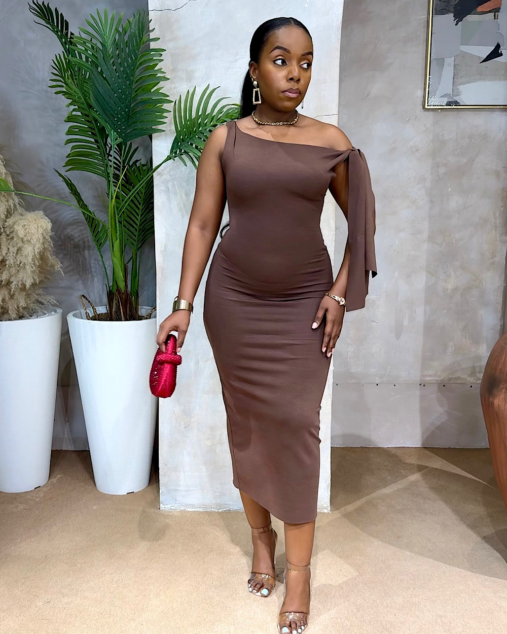 Isi Brown Midi Dress